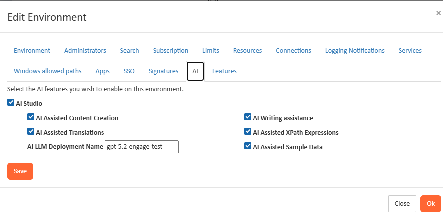 screenshot of an Edit Environment panel