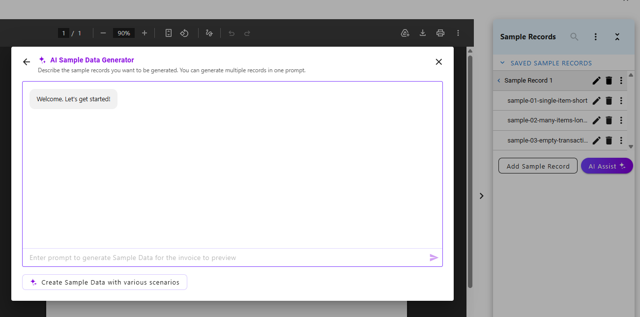 screenshot of AI sample data generator