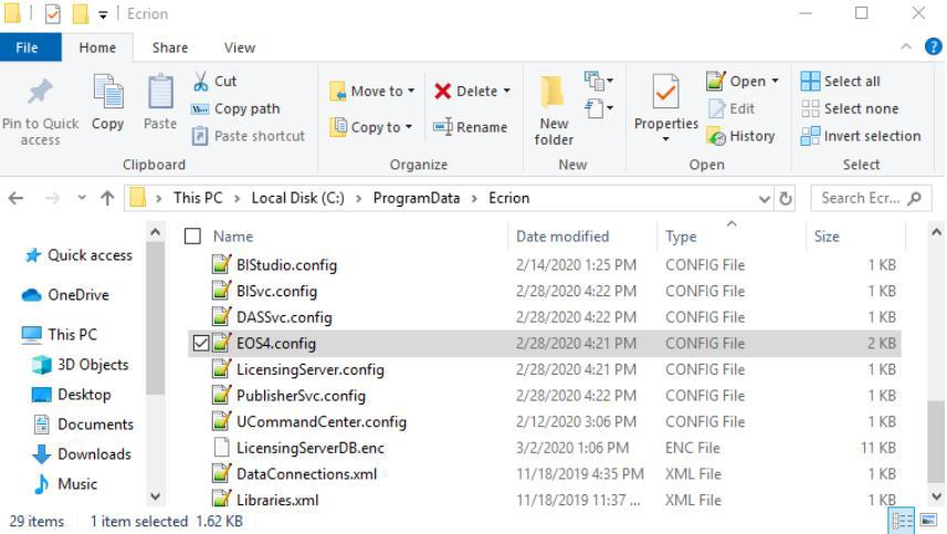 File Explorer showing NorthStar CCM configuration files including EOS4.config