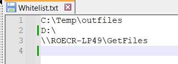 Whitelist.txt open in a text editor listing directory paths