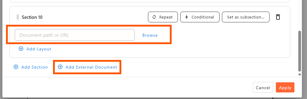External document controls in Multiple Layouts window