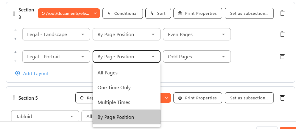 Layout dropdown menu