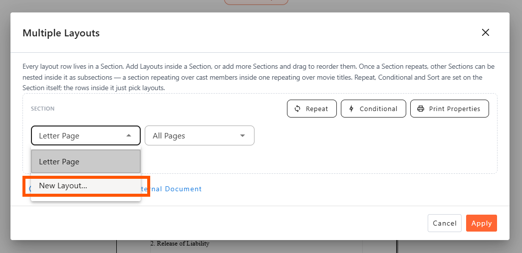 New Layout Preset window