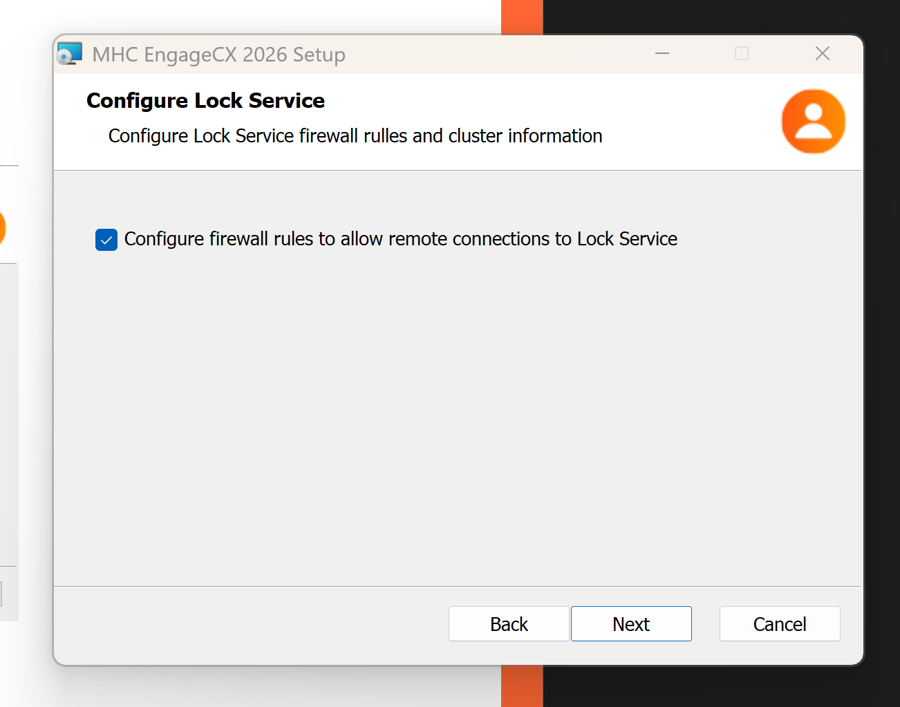 Configure Lock Service screen (Back-End Server)