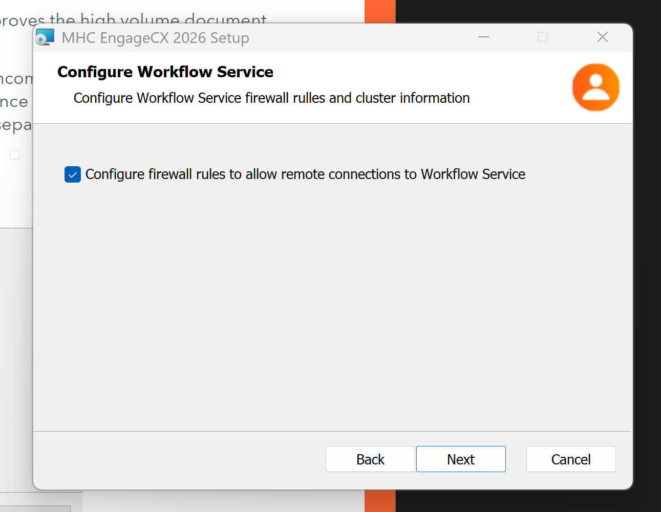 Configure Workflow Service screen (Back-End Server)