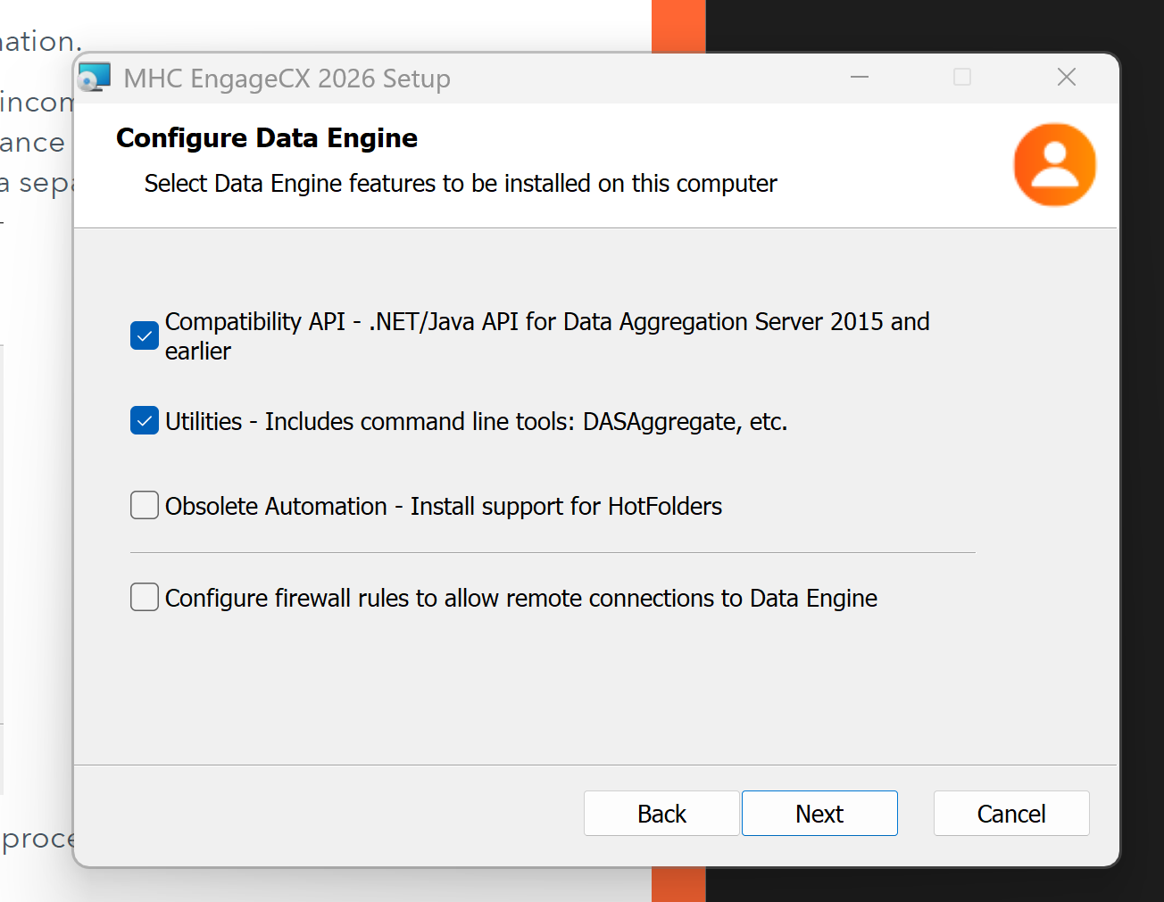 Configure Data Engine screen