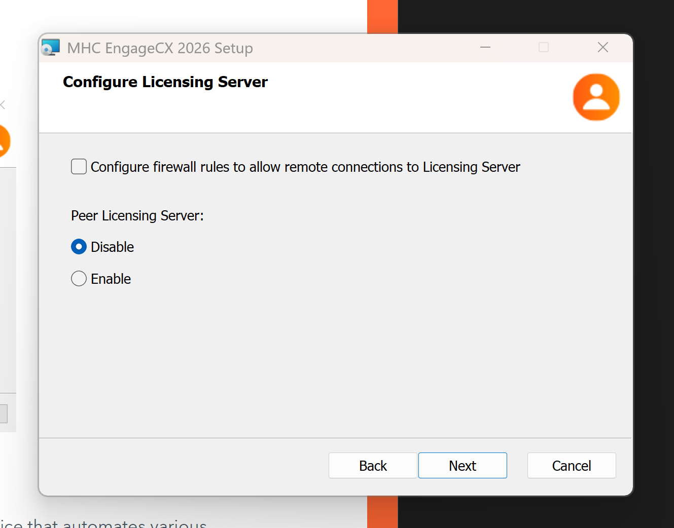 Configure Licensing Server screen (single instance)