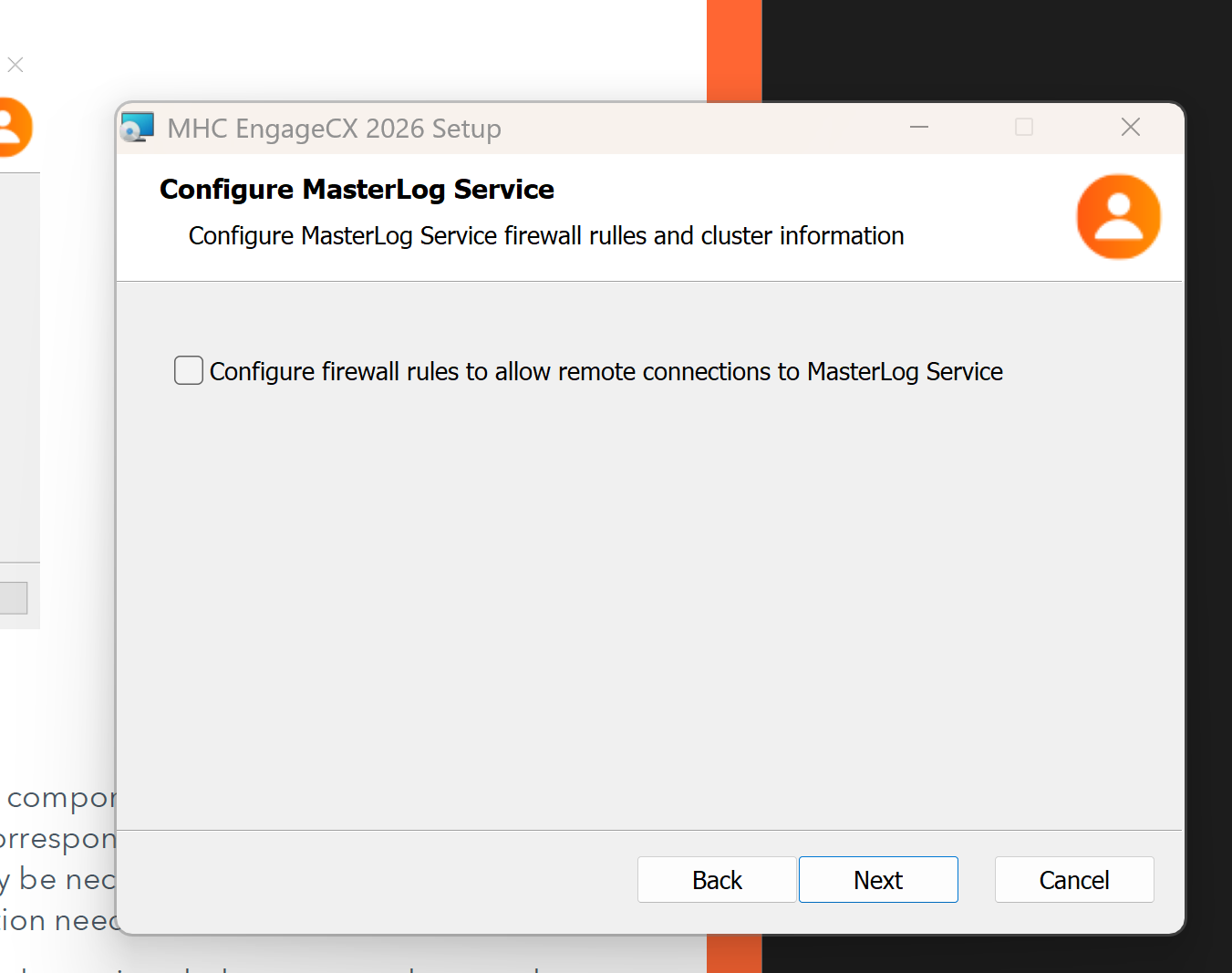 Configure MasterLog Server screen