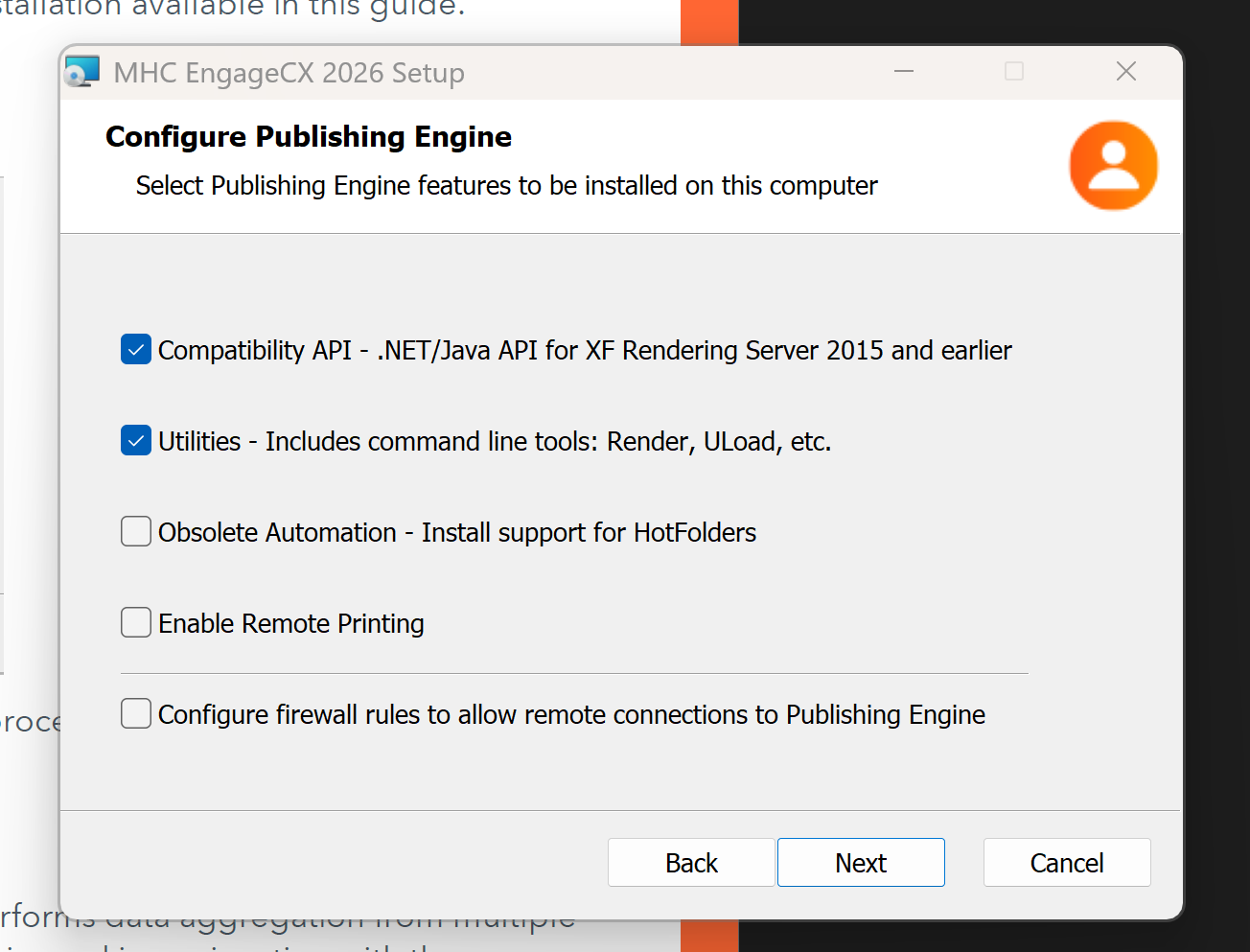 Configure Publishing Engine screen