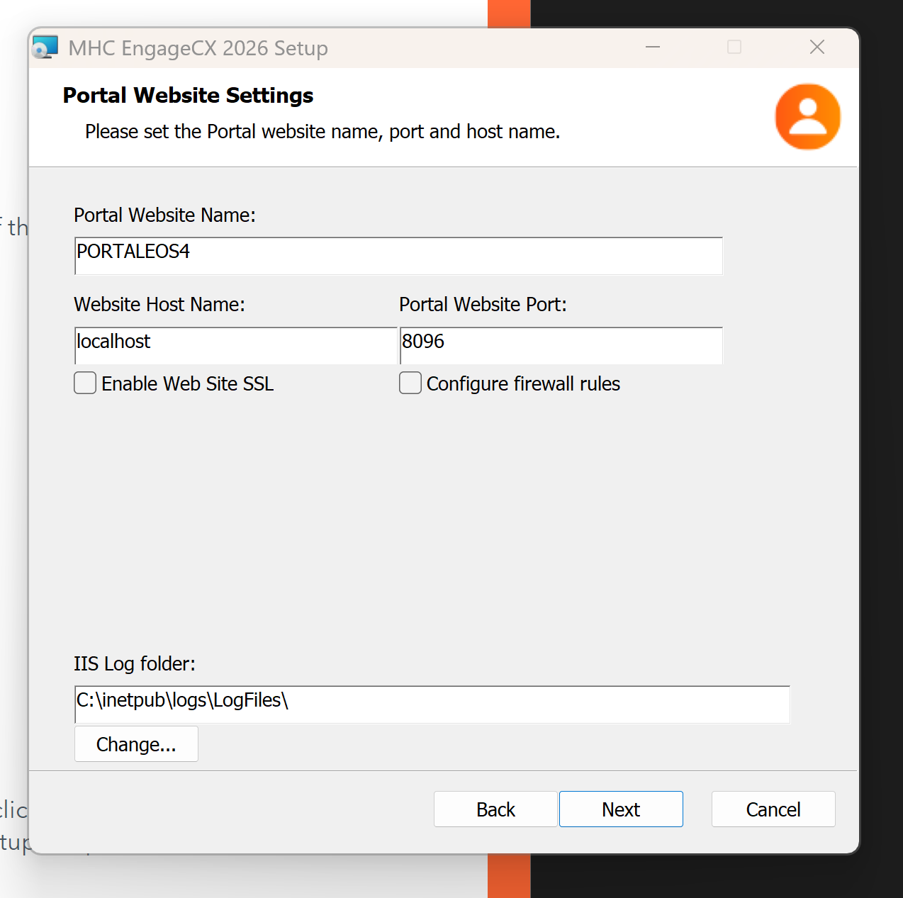 Enterprise Website Settings screen