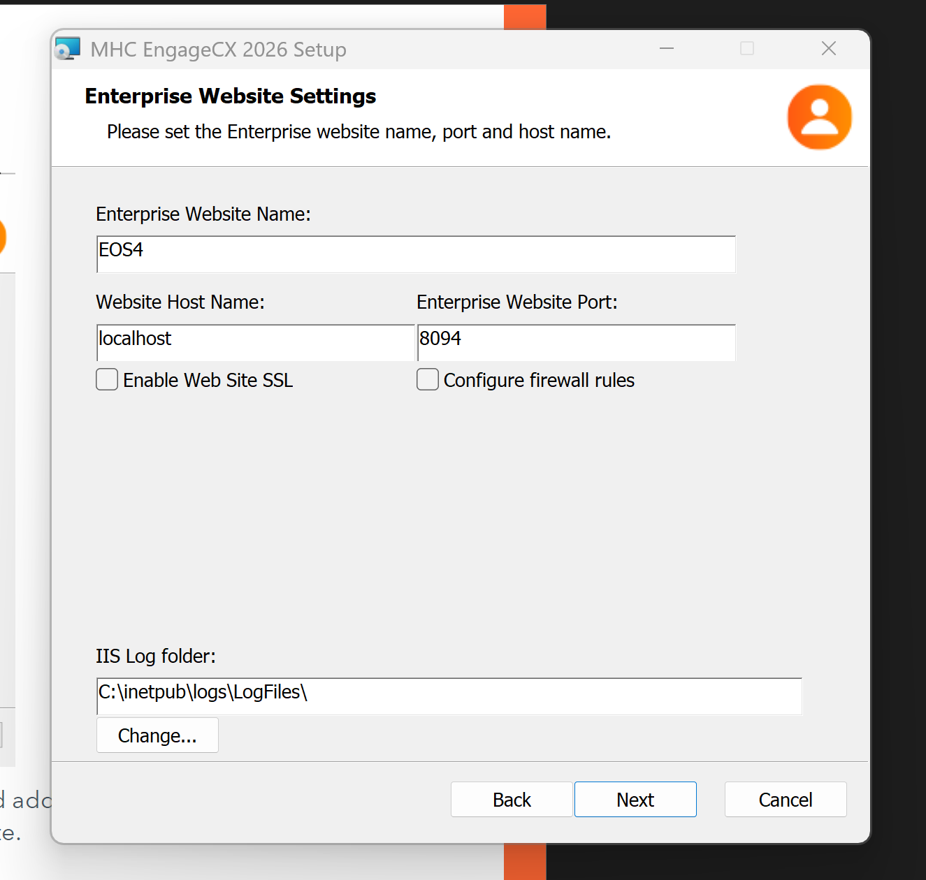 Administration Website Settings screen