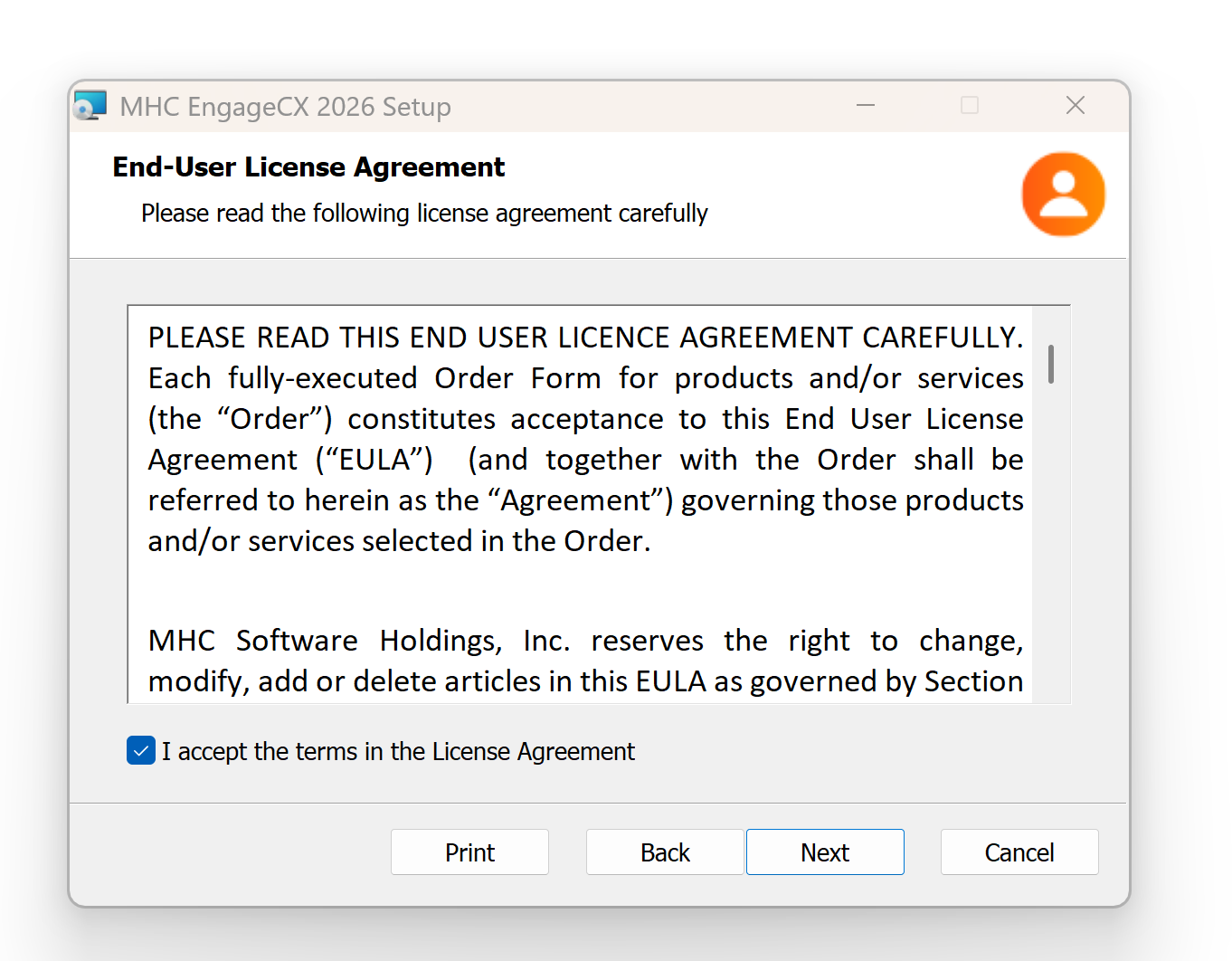 End-User License Agreement screen