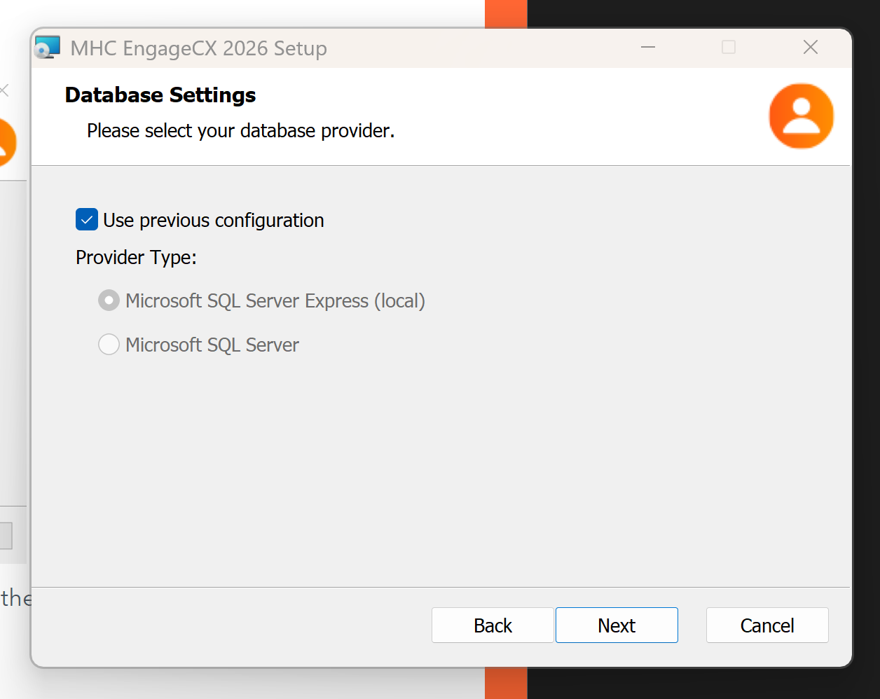 MSSQL Settings — Express (local) screen