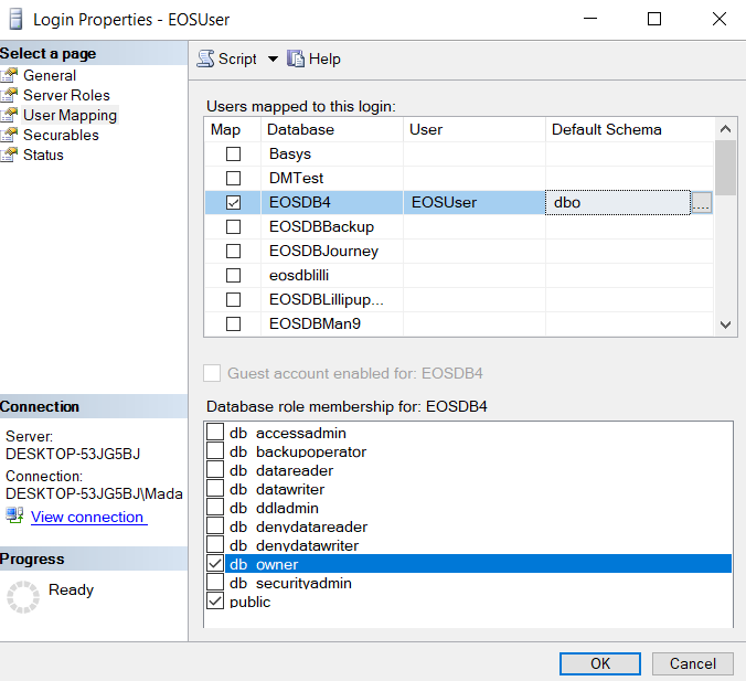 SQL Server Management Studio Login Properties dialog