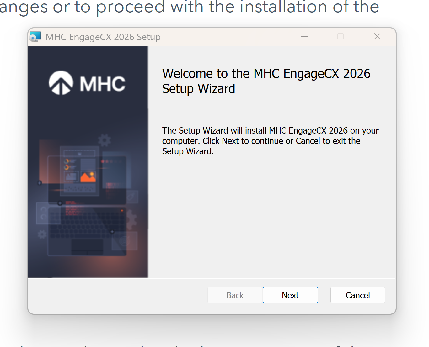Welcome screen