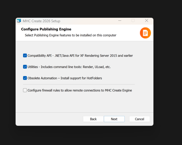 Configure Publishing Engine Screen