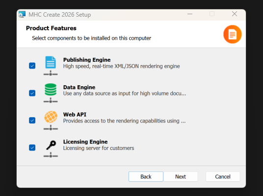 Product Features Selection Screen
