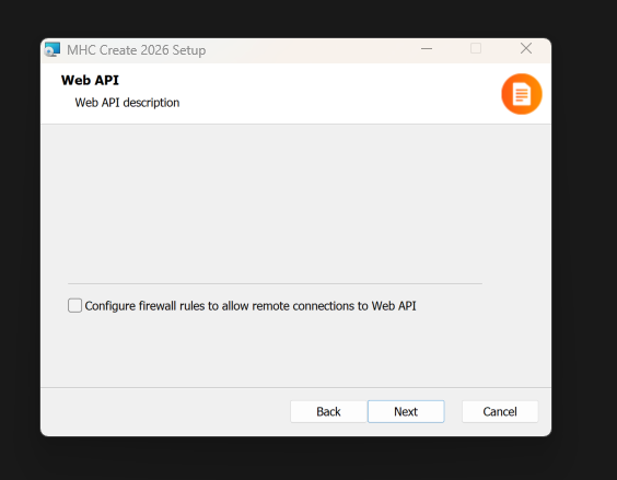 Install Web API Screen