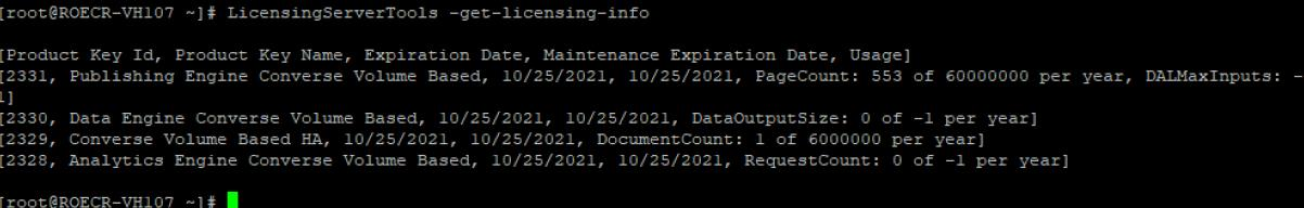 get-licensing-info output listing installed product keys with expiration dates and usage