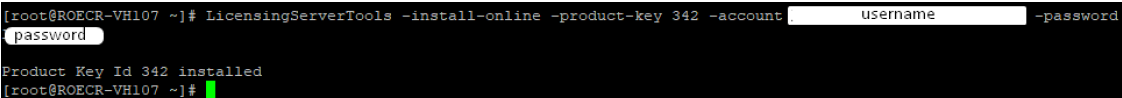 install-online output showing "Product Key Id 342 installed"