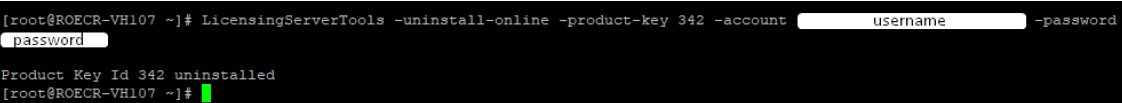uninstall-online output showing "Product Key Id 342 uninstalled"