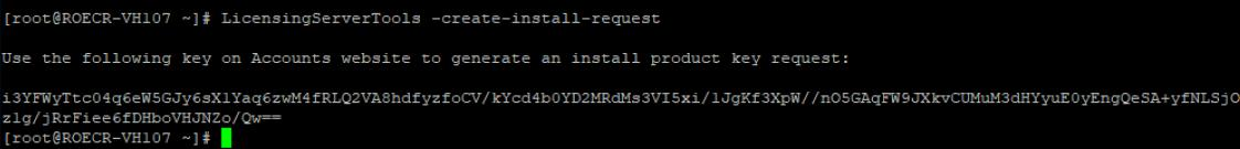 create-install-request output showing the encrypted key to use on the Accounts website