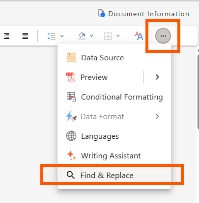Find icon in dropdown menu
