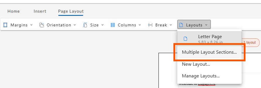 Layout dropdown menu