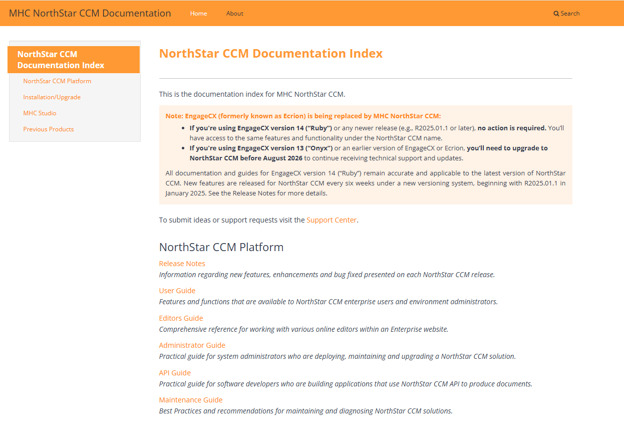 Screenshot of legacy CCM Documentation Site