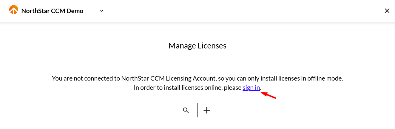 Manage Licenses page with the sign in link indicated