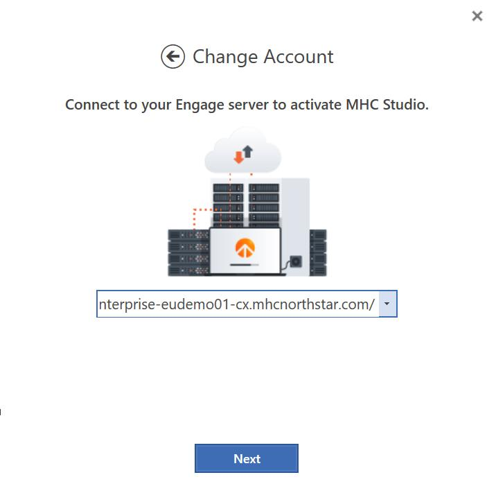 Change Account dialog with the server URL field