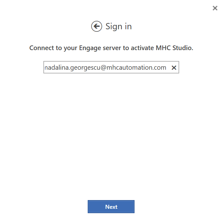 Sign in dialog with the email address field