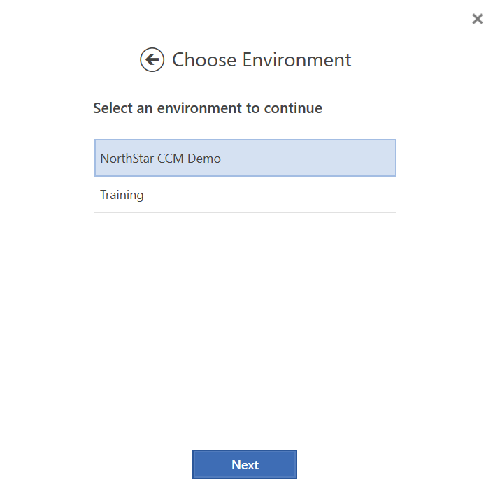 Choose Environment dialog listing the available environments