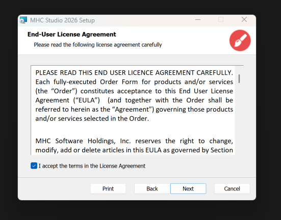 End-User License Agreement screen